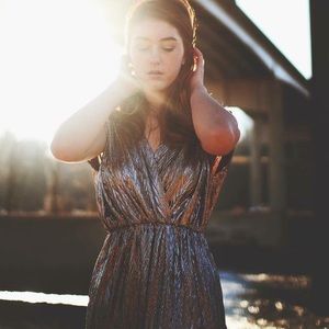 Full Length V Neck Silver Dress